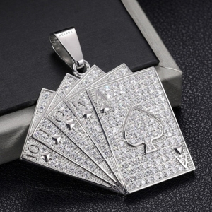 Pendentif Lucky Ace Of Spades - Pendentif en argent 925 avec diamant Moissanite, pendentif luxueux serti de pierres, pendentif Hip Hop artisanal brillant - Product Image 2