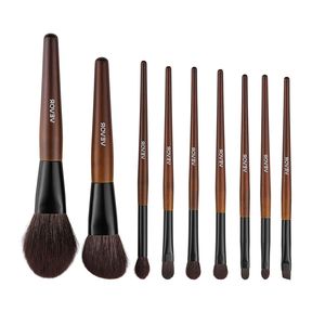 Ensemble de 9 pinceaux de maquillage professionnels en laine naturelle douce et synthétique végétalienne pour le fond de teint et l'application des fards à paupières - Product Image 1