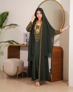 Awais House Women's Green Embroidered Abaya Long Sleeve Floor Length Modest Wedding Dress - Product Image 3