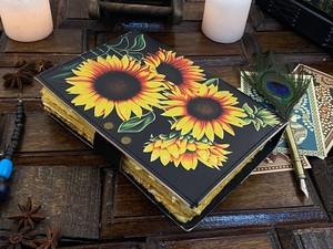 Sunflower Printed Van Gogh Style Leather Journal Black Cover with Metal Clasp 200 Pages Sewing Binding Sketchbook Art <b>Book</b> Gift - Product Image 3
