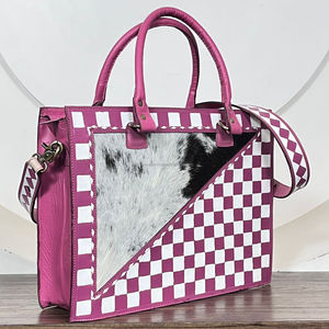 Sacs fourre-tout pour femmes en cuir à carreaux de qualité supérieure, grande capacité, style occidental, sacs à bandoulière en cuir de vachette véritable, vente en gros - Product Image 4