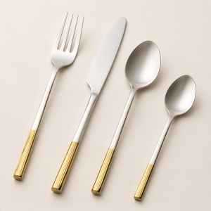 Juego de Cubiertos de Acero Inoxidable con Detalles en Dorado, Diseño Maravilloso, Cubertería Moderna y Elegante para Bodas y Hoteles al Mejor Precio - Product Image 5