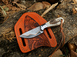 Handmade Damascus steel <b>Small</b> Skinner knife copper inlay , cross <b>draw</b> belt carry leather sheath, Personalized gift, Gift for - Product Image 2
