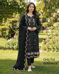 Ensemble de vêtements ethniques indiens pour femmes, 3 pièces, non cousu, en soie, Kurti, Kurta, Kameez, Salwar, tissu lourd, style pakistanais, fantaisie indienne - Product Image 1