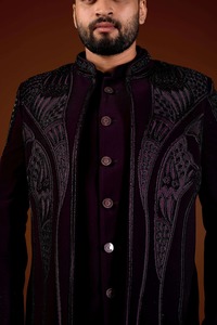 Sherwani Premium para Hombre, Base de Terciopelo, Ropa Tradicional hasta la Rodilla, Estilo Gótico Barroco con Alas, Sin Arrugas, Cuello Mandarín, Festivo - Product Image 3