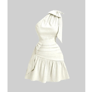 Robe courte asymétrique à une épaule avec détail nœud ou robe à volants étagés asymétriques - Product Image 1