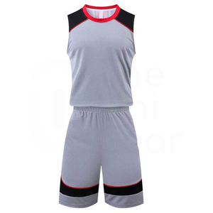 Ensemble de maillots de basket sans manches pour hommes, gris, noir, rouge, couleurs contrastées, polyester respirant, coupe athlétique toutes saisons - Product Image 1
