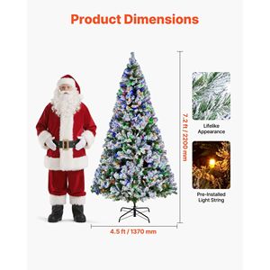 Albero di Natale innevato preilluminato da 2,2 m con 470 luci LED colorate, 11 modalità di illuminazione, decorazioni natalizie complete - Product Image 2