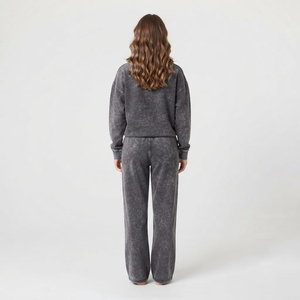 Acid Wash <b>Women</b> Tracksuit Quarter Zip Sweatshirt And <b>Sweatpants</b> Two Piece Streetwear Outfit OEM ODM Manufacturer Charcoal Color - Product Image 3