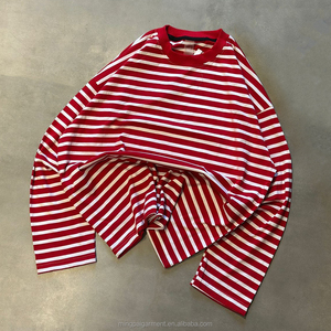 Camiseta de Manga Larga Informal de Algodón con Logotipo Personalizado para <span class=keywords><strong>Mujer</strong></span>, Primavera Verano, Corte Holgado, Cuello Redondo, Sudadera a Rayas para <span class=keywords><strong>Mujer</strong></span> - Product Image 3