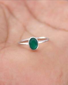 Rhaya Jewels Women's Bohemian Rhodium Plated 925 Sterling Silver Geometric Oval Cut <b>Green</b> Onyx Bezel Setting Gemstone <b>Ring</b> - Product Image 2