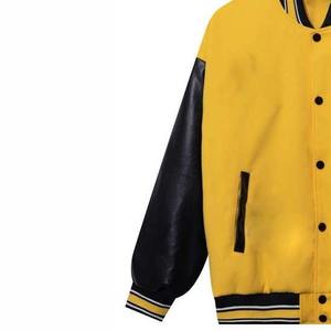 Jackets With Leather Sleeves Wholesale Long Sleeve Leather Windproof Quilted <b>Men</b> Varsity Jacket - Product Image 5