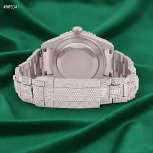 Reloj de Lujo con Diamantes, Plateado, Estilo Hip Hop, Esfera Negra, Bisel con Incrustaciones de Piedras, Brazalete Completamente Adornado, Reloj para Hombre - Product Image 2