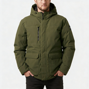 STITCH LAB Parka à capuche pour homme, vert uni, en polyester épais, imperméable, vêtement d'extérieur décontracté, coupe droite, hiver - Product Image 1