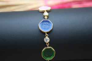 กำไลข้อมือแก้วสีรุ้งธรรมชาติ แกะสลักลายลงบนแก้ว เงินแท้ 925 ทำมือ สไตล์วินเทจ คลาสสิก ได้รับการรับรองจาก GIA เครื่องประดับคาเมโอหลากสี - Product Image 3