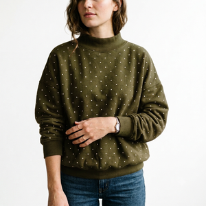 Women Olive Green 100% Cotton Oversized Mockneck Sweatshirt Plain Blank Winter <b>Drop</b> Shoulder Casual Wear OEM Supplier - Product Image 1