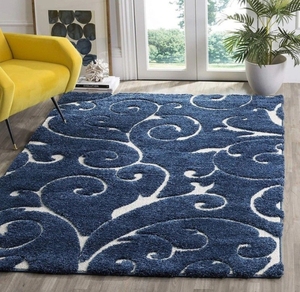 Tapis carré KV moderne à poils longs, motif floral, 1,5 m x 1,5 m, bleu, en polyester - Product Image 3
