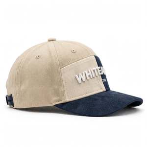 Whiteaura 6-Panel Snapback Cap Beige <b>Navy</b> Color Block 3D Embroidered Logo Unisex Adjustable Casual Street Style Velour <b>Hat</b> - Product Image 5