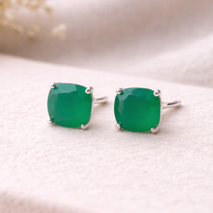 <b>Green</b> Onyx Cushion Prong Stud <b>Earring</b> 8x8mm Faceted Gemstone <b>Earring</b> Handmade Minimalist Jewelry Gift for Her - Product Image 3