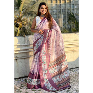 Sari en soie Chanderi lavande Elite Weaves, tissage jacquard Zari, bordure à motifs floraux, vêtements indiens et pakistanais, 600g - Product Image 3