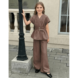 Conjunto coordinado moderno minimalista para chicas con peplum fruncido - Product Image 3