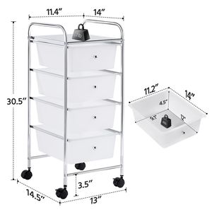 Carrito de Almacenamiento Rodante con Marco Metálico Blanco de 4 Cajones y Contenedores de Plástico - Product Image 2