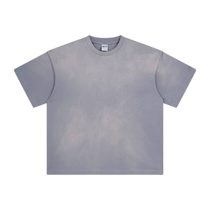 Men's Light Blue Solid Color Short Sleeve O-Neck T-Shirt Oversized Fit Vintage Casual Breathable Jersey Knitted Cotton Blank - Product Image 2
