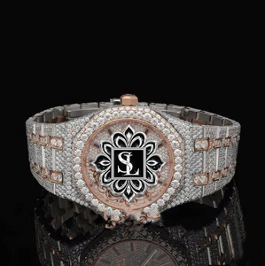 Reloj de Lujo con Movimiento ETA de Cuarzo Moissanite, Cristal de Zafiro en Dos Tonos, Chapado en Oro de 14k, Correa de Acero Inoxidable de 20mm - Product Image 1