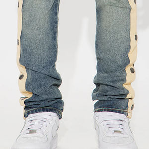 Jeans de mezclilla para niños con cintas laterales, corte ajustado, cierre de botón y diseño elegante para compradores al por mayor / Logotipo personalizado - Product Image 5