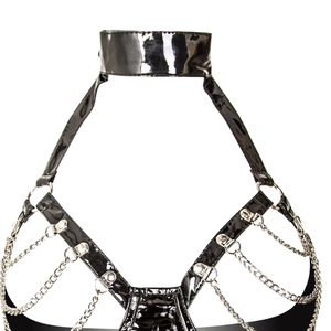 Soutien-gorge noir sexy pour femme avec chaînes, sans armatures, dos croisé, couleur unie, lavage à la main uniquement - Product Image 1