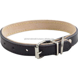 Collier de chien de luxe en cuir de vachette marron fait à la main avec rembourrage beige ultra doux cousu et boucle en acier inoxydable - Product Image 5