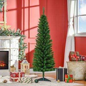 Albero di Natale Artificiale Verde Sottile da 1,5 m con 294 Rami Realistici e Base in Plastica, Decorato per Interni - Product Image 2