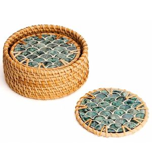 Posavasos de Ratán Hecho a Mano con Diseño Moderno y Patrón de Madreperla para Servir Té y Café y Decoración Elegante de Mesa - Product Image 3