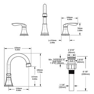 Rubinetto per lavabo bagno nero opaco da 8 pollici con 2 maniglie, bocca girevole a 360 gradi, 3 fori, per lavabo e mobiletto - Product Image 6