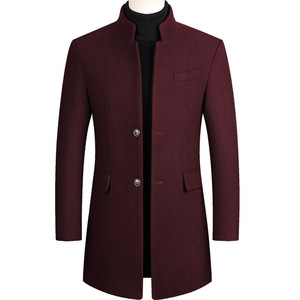 Manteau long en laine gris pour femme, col montant, élégant, chaud et uni pour l'hiver - Product Image 4
