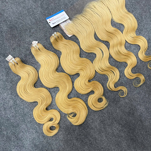 TOP HAIR VENDOR Machine weft hair extensions blonde color <b>Body</b> <b>Wave</b> Texture Viet Nam Human Hair No Shed No tangle - Product Image 3
