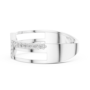 Anillo de banda dividida con diamantes geométricos cultivados en laboratorio, oro blanco de 18 quilates con baño de rodio, de lujo, para boda, compromiso, regalo, uso diario en la oficina, para hombre - Product Image 3