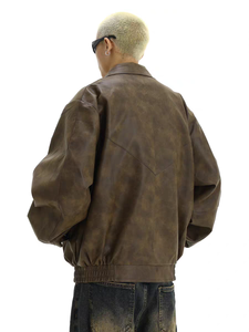 Custom Streetwear Vintage Retro Fashion Windproof Motorcycle Washed <b>Leather</b> <b>Jacket</b> for <b>Men</b> High Street <b>Jacket</b> Manufacturer - Product Image 2