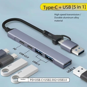 Hub USB 3.0 Tipo C de 5 Puertos, Estación de Acoplamiento Ultra Delgada de Aleación de Aluminio, Expansor para Laptop, PC, MacBook, en Stock, Alta Velocidad - Product Image 2