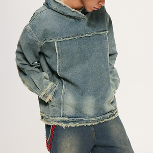 Manufacturer's Heavyweight 100% Cotton Solid <b>Material</b> Men's Oversized <b>Denim</b> Pullover Hoodie For Sale - Product Image 4