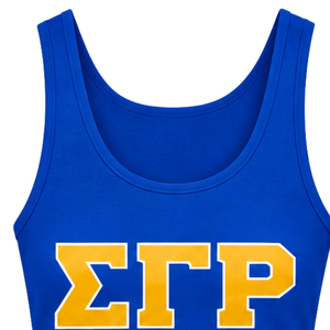 Camiseta sin mangas azul para mujer con letras griegas, cuello redondo, ropa deportiva informal de verano, diseño gráfico de moda, diseño dorado - Product Image 4