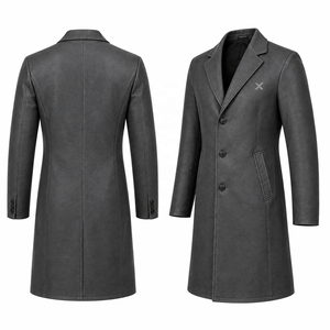 Gabardina de Cuero Genuino para Hombre |   Negro Marrón Marfil |   Fabricante OEM ODM |   Diseño de Calidad Premium |   Ropa de Cuero | - Product Image 3