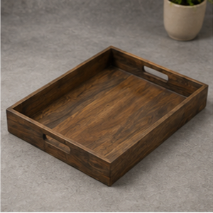 Plateau de rangement rectangulaire en bois, design rustique, durable, accessoire de table de cuisine intérieur - Product Image 6