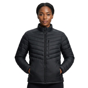Men's Black <b>Jacket</b> Stand Collar Zipper Windproof Polyester Wadding <b>Winter</b> Casual Wear - Product Image 2