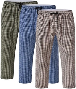 กางเกงขายาวทรงตรงพิมพ์ลายตารางผ้าบางเบาใส่สบายเอวยางยืดคุณภาพสูงสำหรับผู้ชาย - Product Image 6