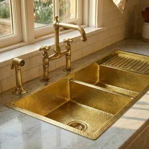 Évier de cuisine en laiton Signature, fait main, de qualité supérieure, profond, style farmhouse, finition élégante pour intérieurs de cuisine haut de gamme et luxueux - Product Image 1