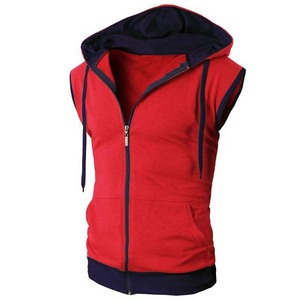 Chaleco con Capucha y Cremallera sin Mangas para Hombre, Rojo Marino, Felpa Francesa, Ropa Casual de Otoño - Product Image 1