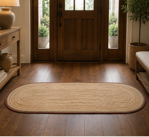 Tapis de couloir ovale en jute tressé fait main, tapis d'entrée rustique en jute naturelle, tapis de cuisine bohème, tapis de sol. - Product Image 1