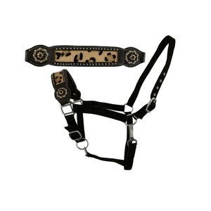 Handmade Black Nylon Cheetah Inlay Leather Noseband Adjustable <b>Halter</b> with Nickel Plated Hardware Top Supplier Manufacturer - Product Image 3