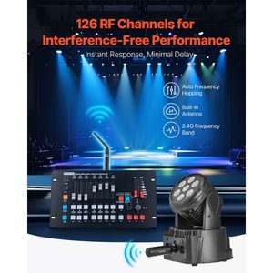 DMX contrôle d'éclairage de scène sans fil LED fête DJ Bar système Rechargeable 7 récepteur 1 émetteur 2.4G ISM bande 656 pieds modèle - Product Image 2